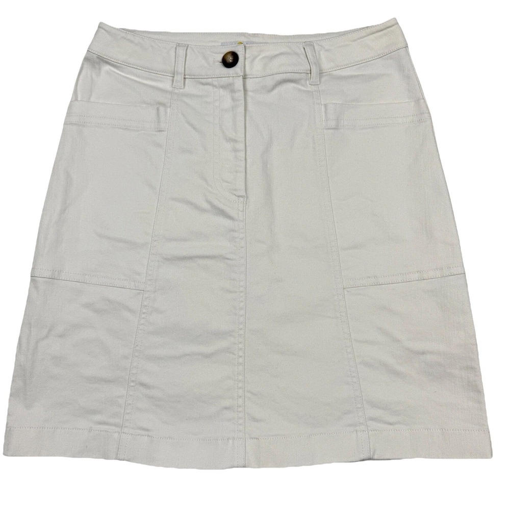 Boden Denim A-Line Skirt Womens 6R‎ Cream Khaki Cotton Stretch Utility Pockets